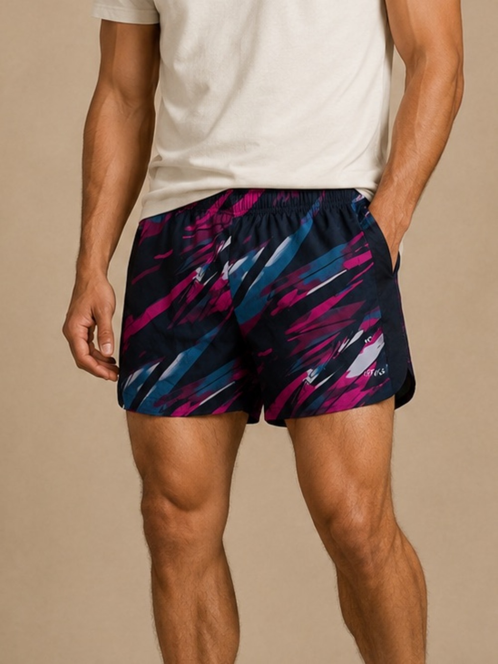 DSG Abstract Print Athletic Running Shorts Black Pink Blue S